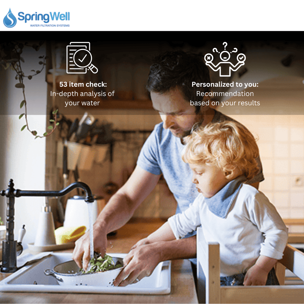 man and child washing dishes water quality test